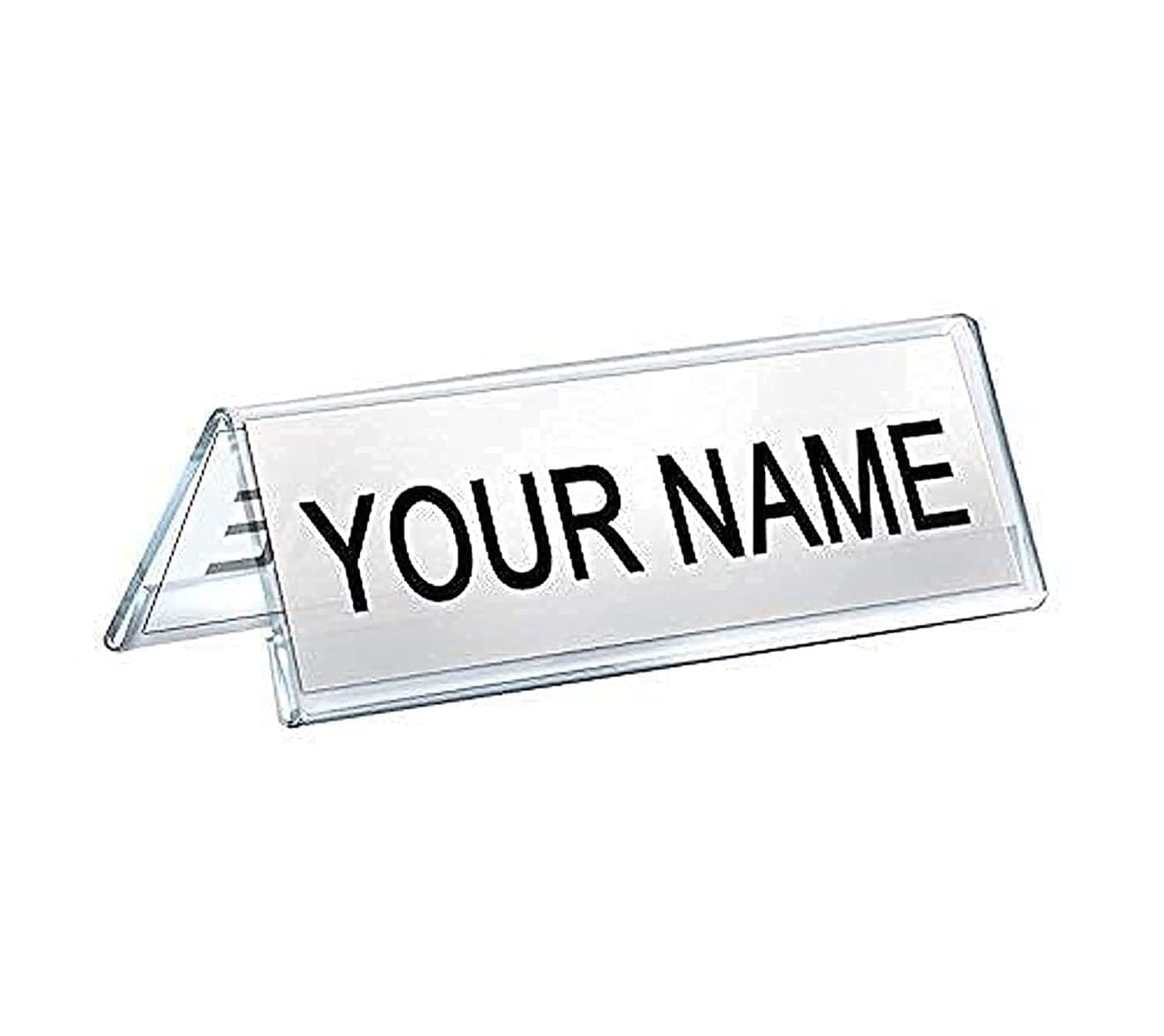Shuban Clear Acrylic Desk Name Plate Holder – 10 Pack 2-Sided 06 Inch x 02 Inch V-Shaped Display Stand for Name Plates, Table Place Cards, Signs & Labels – Reusable for Office, Business, Weddings, Restaurants & Schools