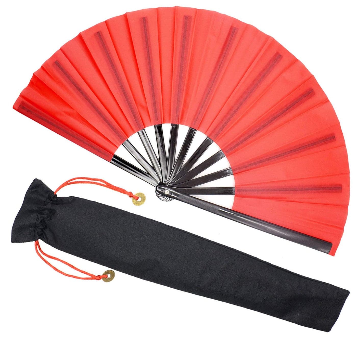 Zolee Large Rave Folding Hand Fan for MenWomen Chinese Japanese Solid Kung Fu Tai Chi Handheld Fan with Fabric Case for EDM Music Festival Club Event Party Dance Performance Gift Red