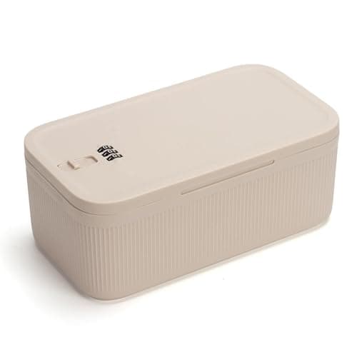iBune Medicine Lock Box with Code, Lockable Storage Box, Small Lock Box for Medication Safe/Personal Items/Home/Office/Dorm, Navy Grey, Beige