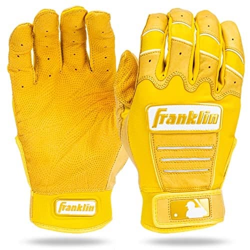 Franklin Sports MLB Batting Gloves - CFX Pro Adult + Youth Batting Gloves Pair - Baseball + Softball Gear - Premium Pro-Quality Leather - Yellow Highlight - Adult Large