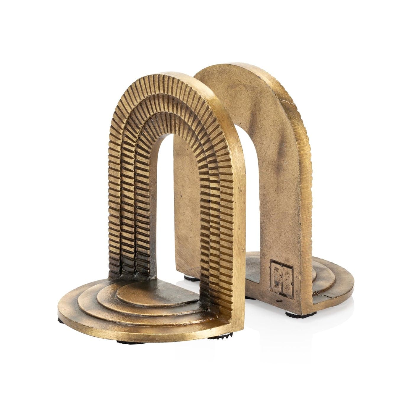CRAFTSMAN ROAD Cast Iron Brick Arch Bookends Set Antique Brass Book Ends 2 Decorative Book Holders for Shelves or Bookcase Stylish Brass NonSkid AntiSlip Heavy Duty Home Dcor Gift