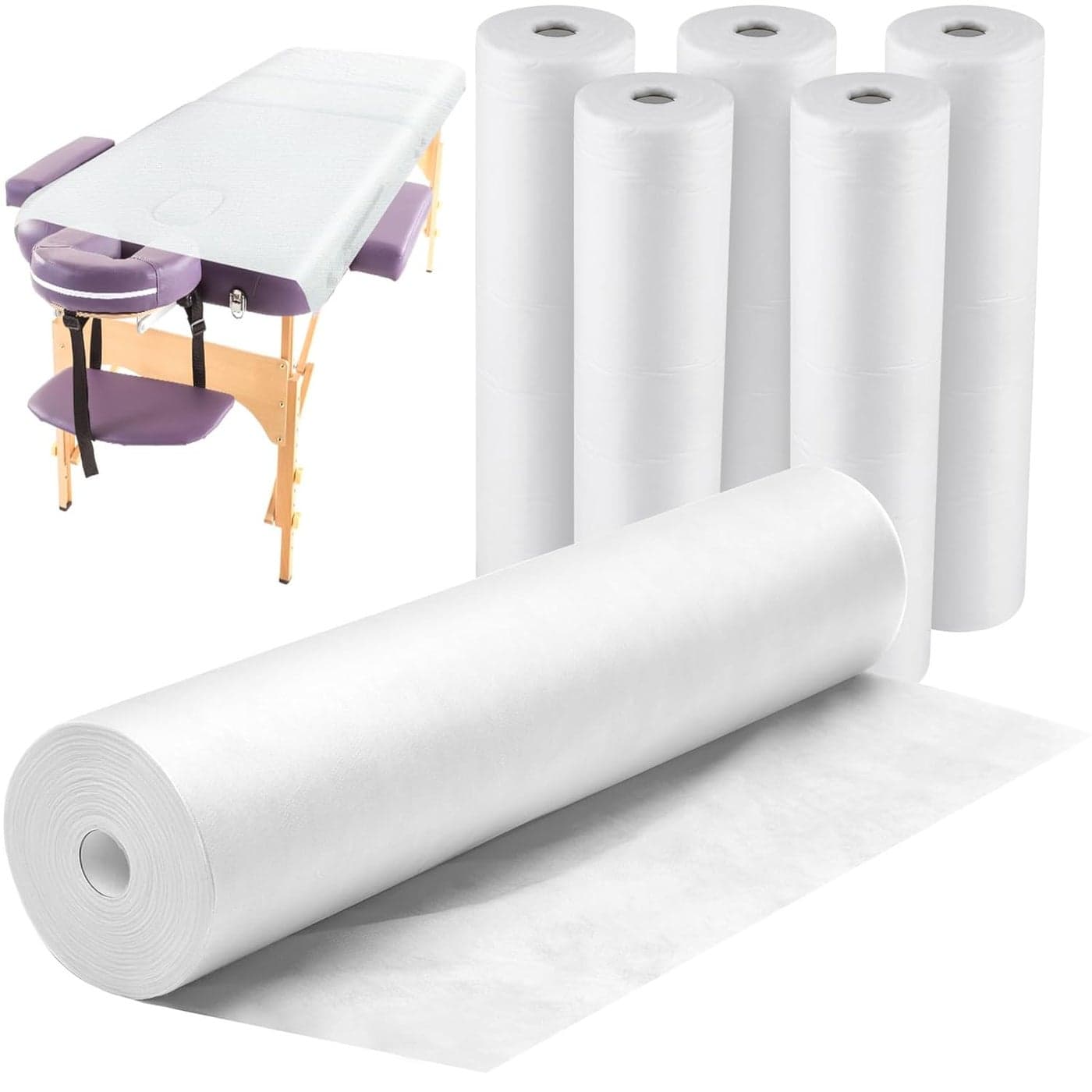 Tudomro 6 Roll Disposable Non Woven Bed Sheets 24 x 71 Inch Massage Table Paper Covers Non Woven Fabric Massage Bed Sheets Waterproof Spa Breathable Bed Cover for Beauty Salon, Hotels (White)