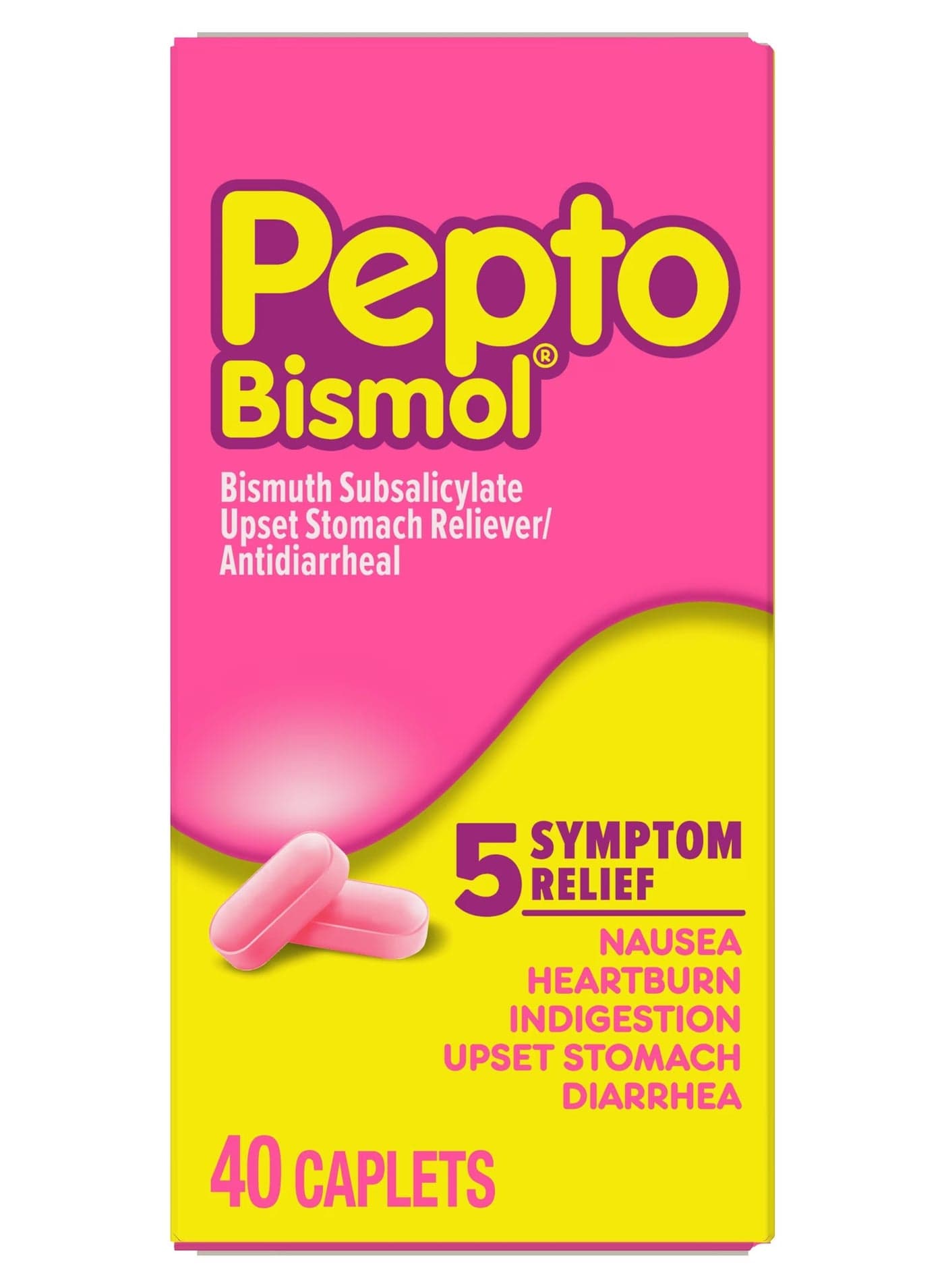 Pepto Bismol, Bismuth Subsalicylate, 40 Caplets (131 mg per Caplet)