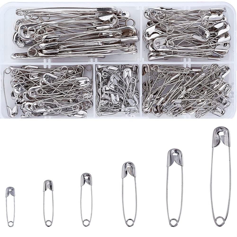 KISSITTY 1 Box 6Size 22mm 28mm 32mm 38mm 45mm 55mm Safety Pins Sets Pack of 220Count for Home Office Use Art Craft Sewing Jewelry Making