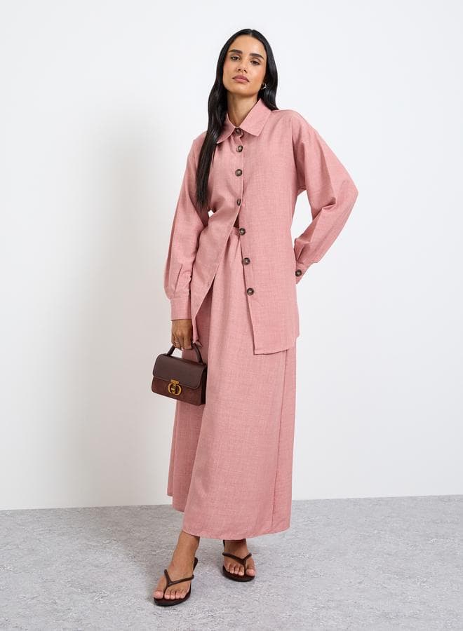 Pink Longline Shirt and Skirt Co-Ord Set
