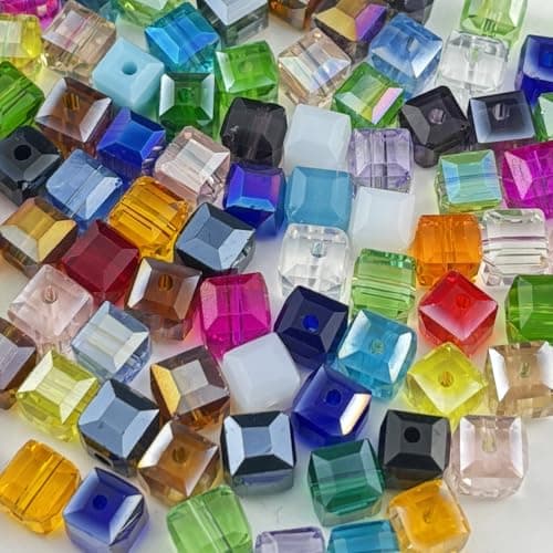 YUEXIGO 100pcs 8mm Cube Crystal Glass Beads for Jewelry Making Faceted Square Crystal Glass Bead Spacer Beads Loose Beads for Bracelet Earring Necklace DIY CraftMix Colors