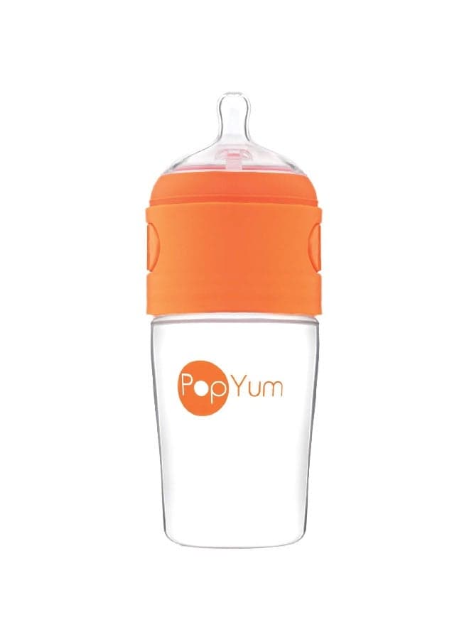 PopYum 9 oz Orange Anti-Colic Formula Making/Mixing/Dispenser Baby Bottle with #2 Medium Flow Nipple, 260 ml, BPA-Free, Natural Latch