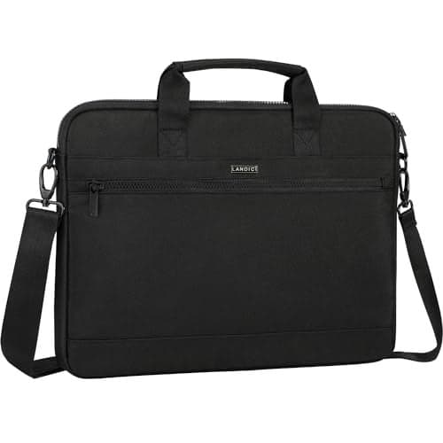 LANDICI 360° Protective Laptop Bag Case 14-15 Inch with Shoulder Strap & Handle, Waterproof Computer Sleeve Cover for MacBook Air/Pro 15, Chromebook 14, Slim Briefcase for Men Women, Black