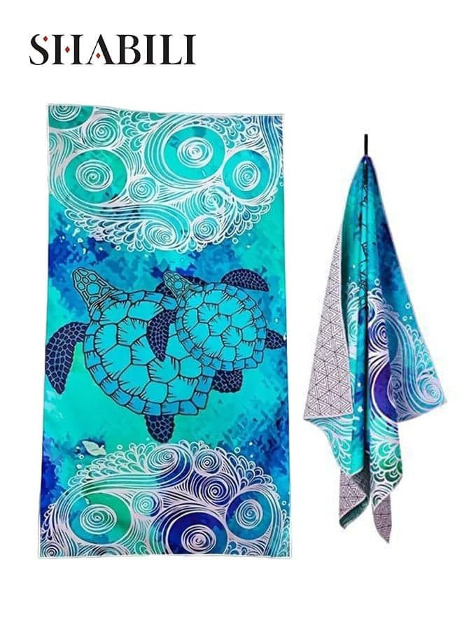 Oversized Beach Towel Microfiber Beach Towels Sand Proof Accessories Travel Quick Dry Towel Cool Pool Towels, Washable Lightweight Roll-Up Absorbent Extra Large 150×75 cm Soft Turtle Pattern