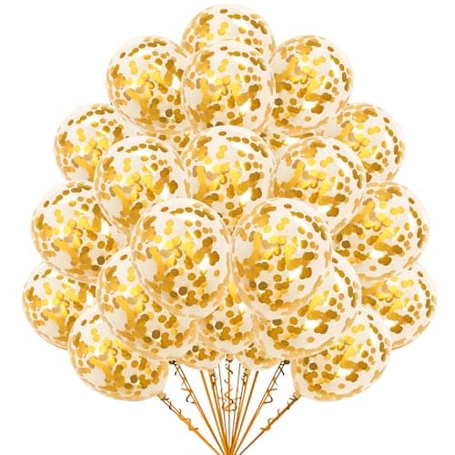 Mystic Toy Store 20 Pcs Confetti Balloons for Birthday Decoration Kit Gold Boys Girls Kids Men Women Pack Items Itm Set Pre Filled Transparent Confetti Balloons