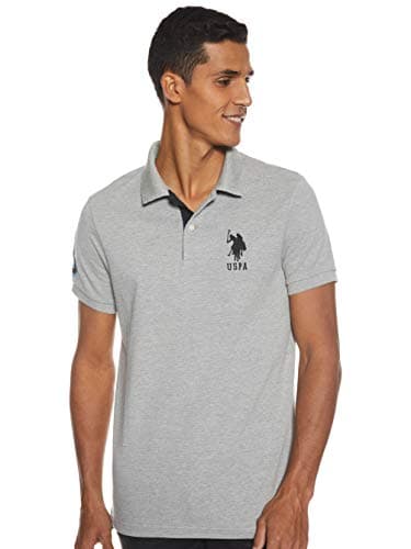 U.S. Polo Assn. Men's Slim Fit Solid Short Sleeve Pique Polo Shirt Shirt, -6543-Heather Grey/Black, S
