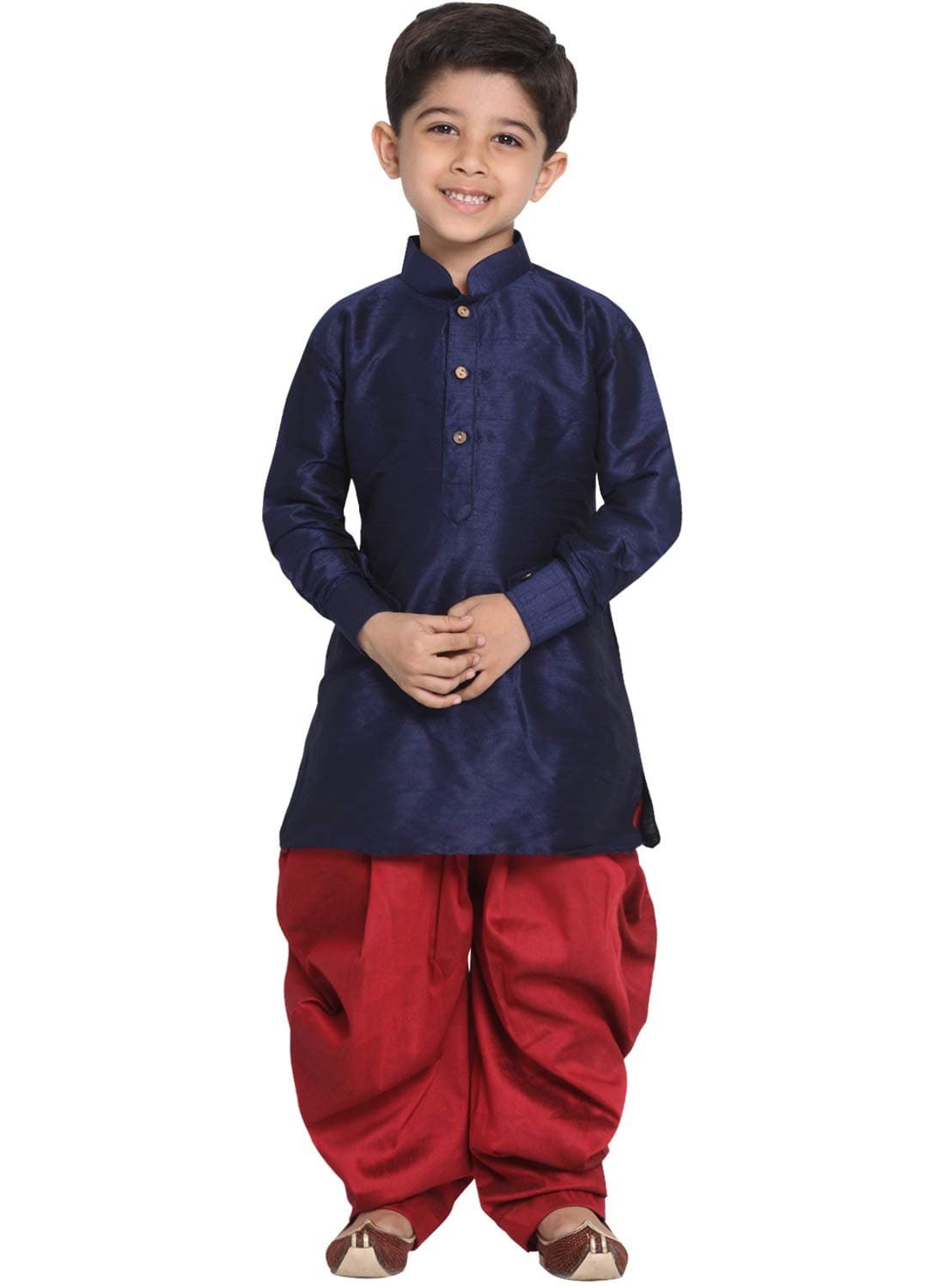 JBN Creation Boys Silk Blend Navy Blue and Maroon Kurta and Dhoti Set - Elegance for Festivals (VASBUK001BUnCDMA_36)