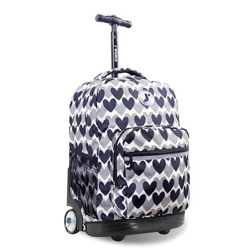 J World Sunrise Rolling Backpack Roller Bag with Wheels Heart Dot