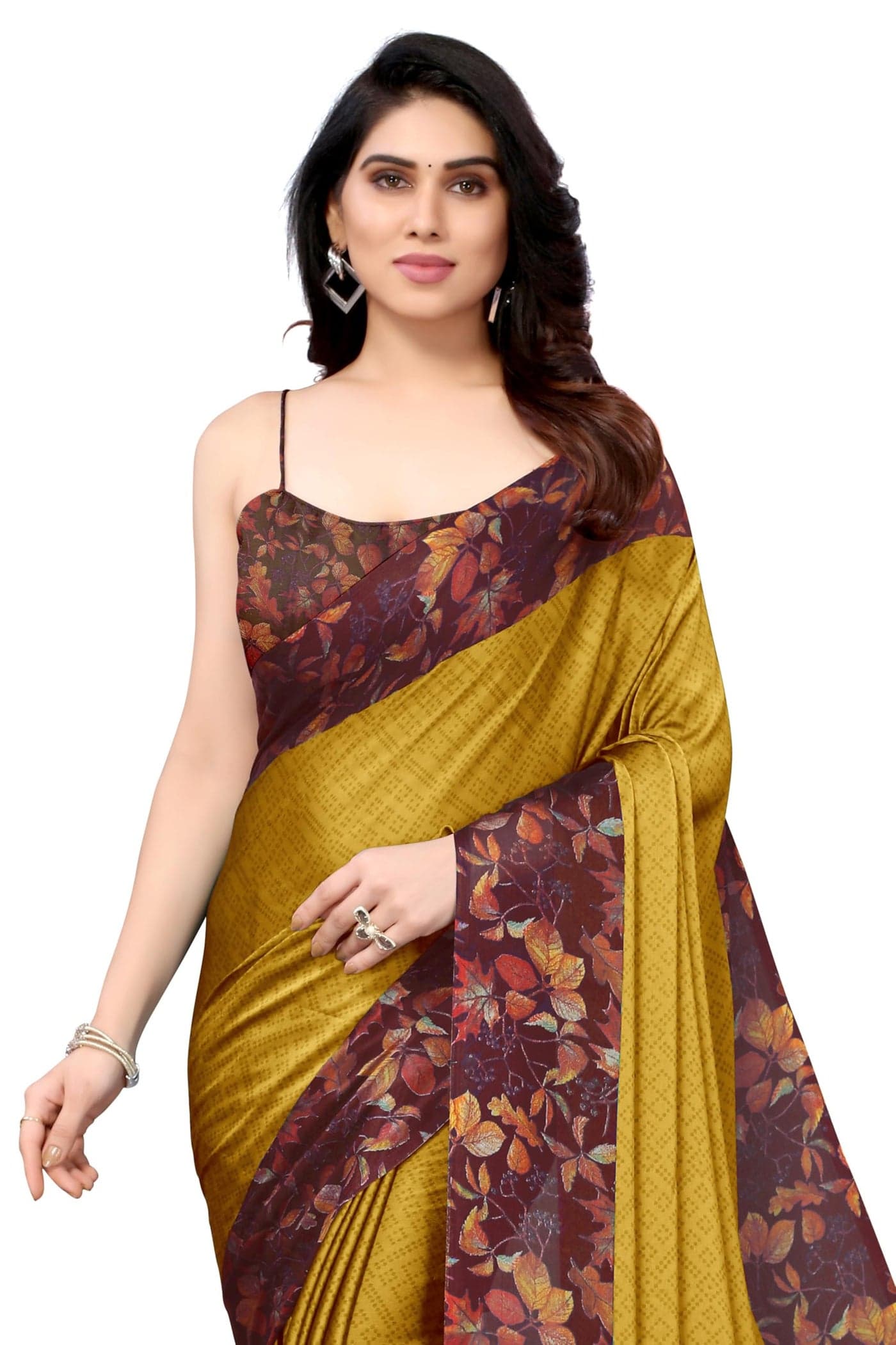 MIRCHI FASHION Chiffon Georgette Geometric and Botanical Floral Printed Sarees for Women with Blouse Piece (36892 - Mustard, Maroon)