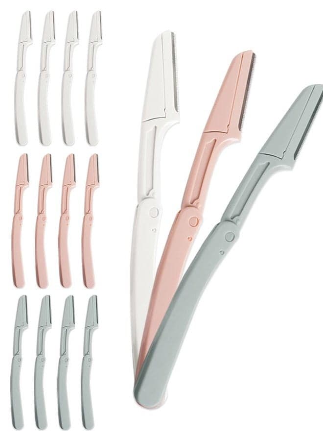 Eyebrow Razors for Women, 15 Pcs Safe Dermaplane Razor, Dermaplaning Tool for Face, Foldable Eyebrow Razor for Women and Men that Helps Smooth the Skin, 3 Colors