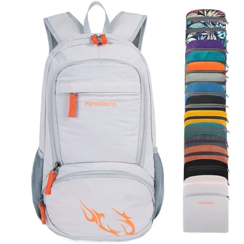 FENGDONG 35L Lightweight Foldable Waterproof Packable Travel Small Hiking Backpack Daypack for men women Gray Orange
