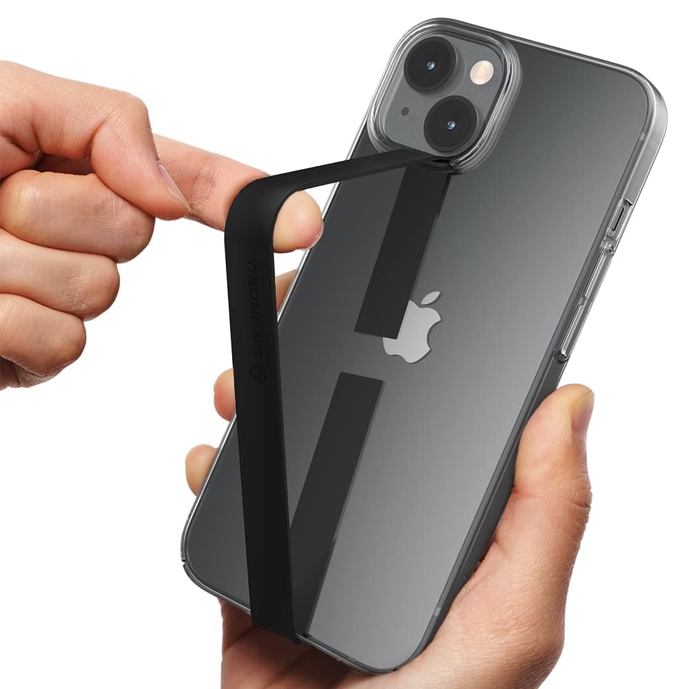 Sinjimoru Stretchable Silicone Phone Strap, Flexible and Elastic Grip Holder for iPhone & Android, Secure Phone Loops Finger Grip with Wireless Charging Support Sinji Loop Black