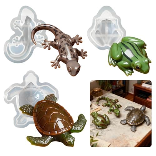 RESIN GO 3D Animal Resin Molds Set 3Pcs Lifelike Lizard Frog Turtle Reptile Resin Molds for Epoxy Resin Animal Ornament Silicone Mold for DIY Keychain Pendant Art Craft Home Decor