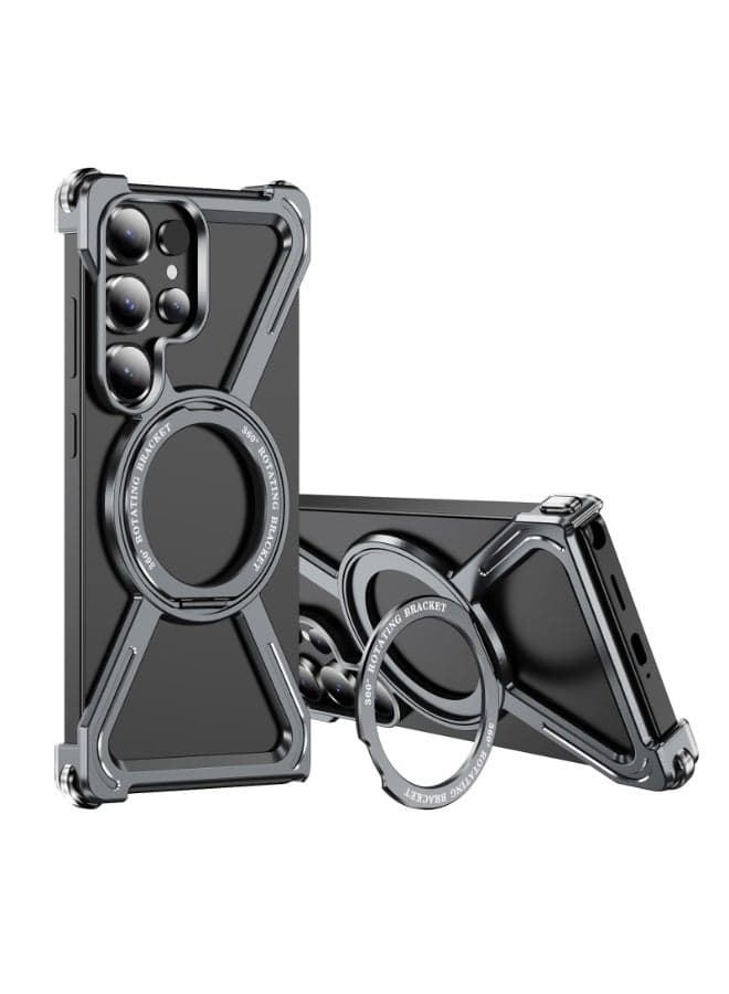 Frameless Case for Samsung Galaxy S25 Ultra Compatible with Magsafe, Bezel Less Phone Case Titanium Alloy 360°Rotation Magnetic Stand Protective Case for Samsung S25 Ultra