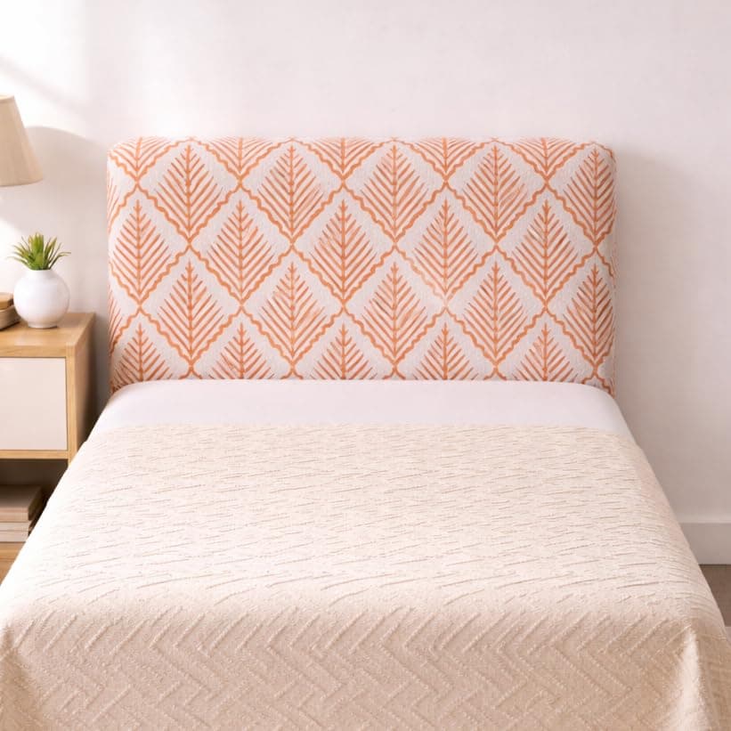 HOMETHREADS 200 GSM Stretchable Jacquard Headboard Cover | Soft, Dust-Proof & Wrinkle-Resistant Bed Back Protector | Fits Leather, Wooden & Fabric Bedsides | for 3ft to 3.5ft Beds (Orange,90x65cm)