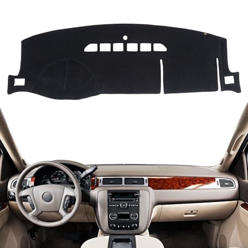 KEYOOG Dashboard Cover Dash Mat Fit for 13-07 Chevy Tahoe Suburban,Silverado 1500 LTZ/G-MC Yukon,Sierra 1500 SLT (W/o HUD),Car Dash Board Mat Anti-Glare Carpet,Non-Slip Pad (Black)