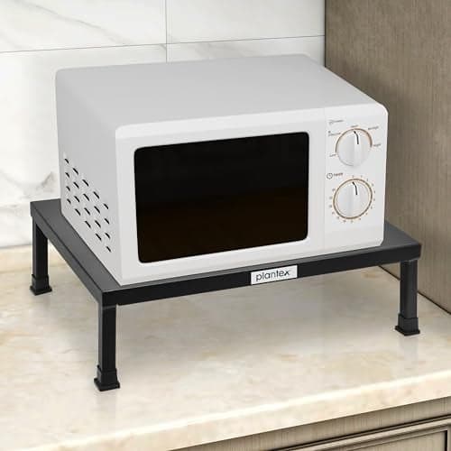 Plantex Oven Stand/Microwave Stand for Kitchen Platform/Microwave Storage Rack for Countertop Organization/Heavy-Duty Metal Shelf - Black