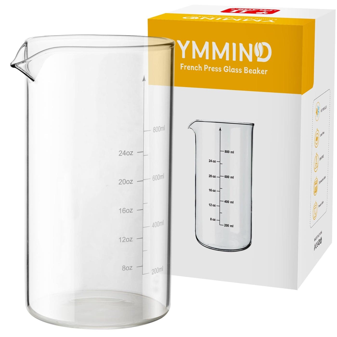 YMMIND Standard Universal Design 34 oz French Press Replacement Glass Beaker Fits Most Brands French Press Coffee Makers 1Quart 1000ml 56 Cup Coffee Press Borosilicate Glass Water Bottle