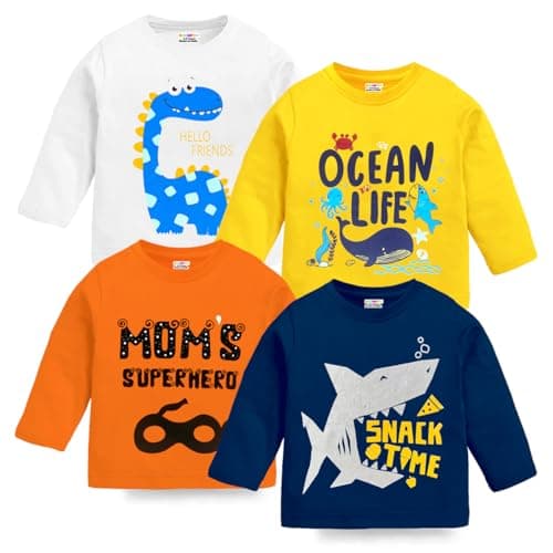 Kuchipoo Boys Regular Fit Full Sleeves Cotton T-Shirts (KUC-TSHRT-423, 5-6 Years, Multi-Colored)
