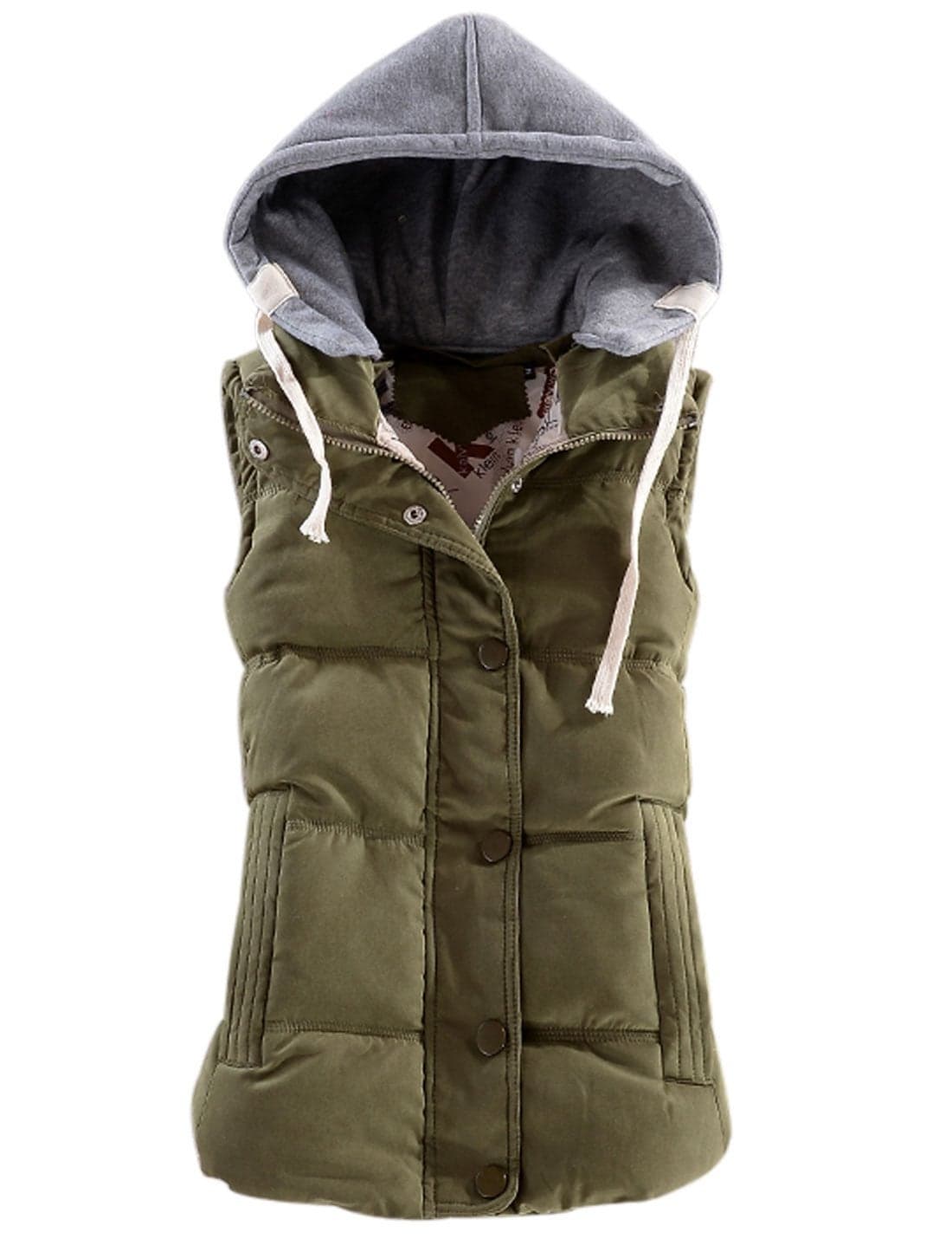 Yeokou Womens Slim Sleeveless Quilted Removable Hooded Winter Puffer Vest Coat XLarge Army Green001