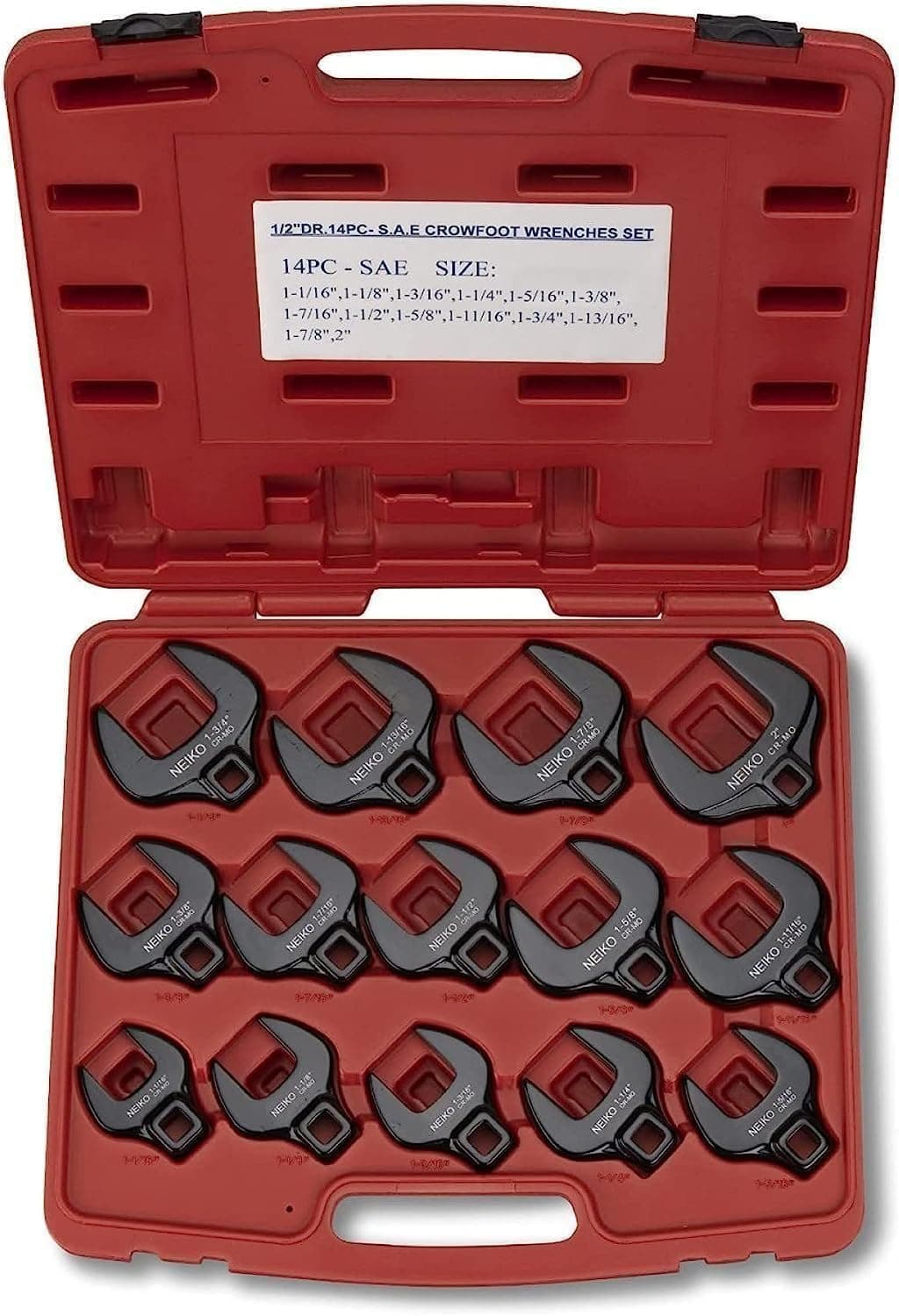 Neiko 03325A 12Inch Drive SAE Crowfoot Wrench Set Jumbo Size CrMo 1116 Inch 2 Inch 14Piece set