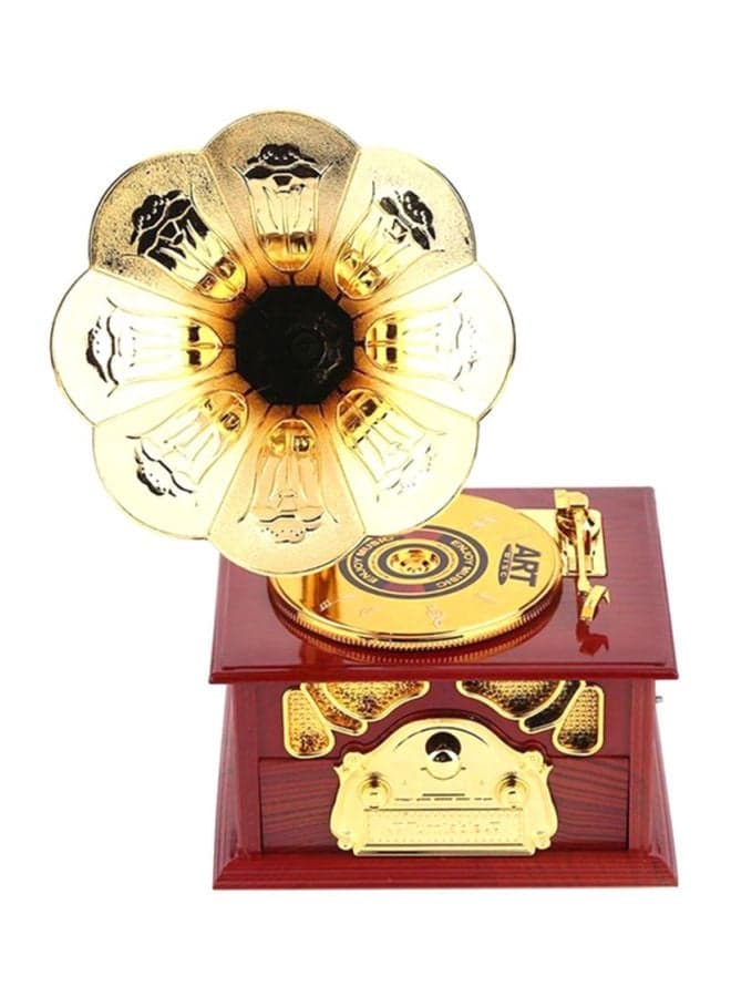 Vintage Gramophone Shaped Music Box Gold/Red 130x225x107mm