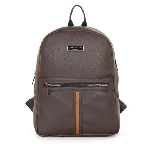 KENNETH COLE Unisex 15-inch Laptop Backpack | Faux Leather | Padded, Lightweight & Ergonomic | Sleek, Stylish & Durable Bag for Office, College and Travel | Brown
