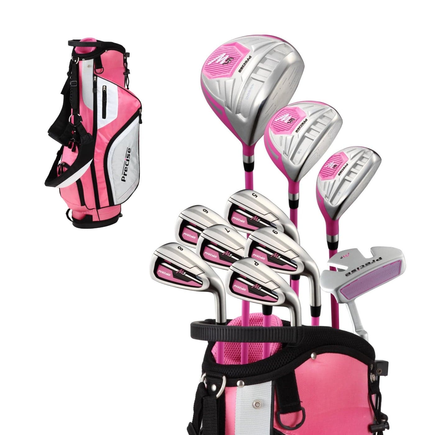 Precise M5 Ladies Complete Left Right Handed Golf Club Set Complete Regular Petite Womens Golf Clubs Set with 3 HCs Lightweight Shafts Spacious Stand Bag wPockets Dual Carrying Straps