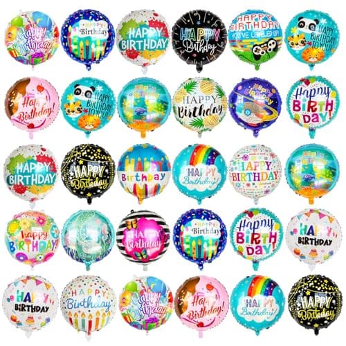 100 Pcs Happy Birthday Foil Balloons 18IN Round Birthday Mylar Balloons for Party Decoration Supplies 20 Style
