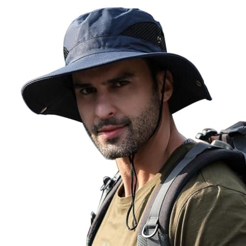 Massmot Polyester Sun Hat for Men, Wide Brim Summer Protection Cap, Round Cap for Men, Beach Fishing Hat for Hiking, Fishing, Gardning, Travel (Navy Blue)