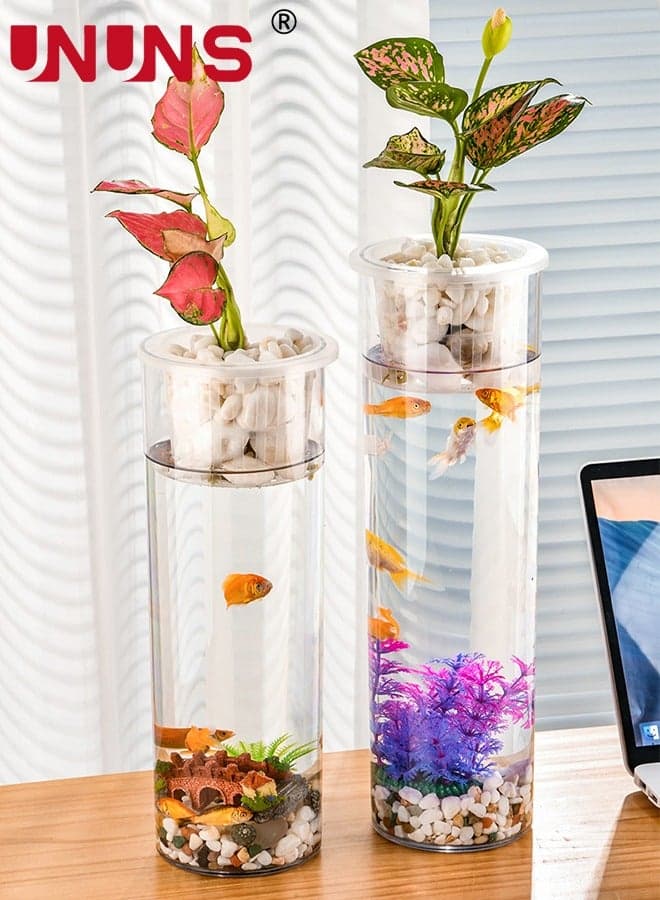 FishTank,2pcs Acrylic Fish Tank with Hydroponic Planter Basket,Desktop Ecological Tank,Straight Fish Tank for Office and Home Desk Decoration Display,10x30cm
