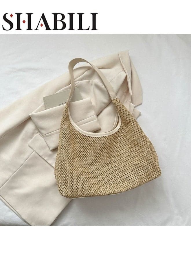 Brown Straw Woven Crossbody Bag Shoulder Bag Carry Bag Satchel Bag Ladies Bag Beach Bag Large-Capacity Lightweight Triangle Hobo Purse for Women Daily Casual Travel Party Shopping Summer Tote