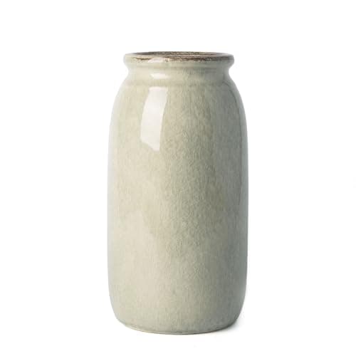 VICTOR & TERESA Rustic Large Green Vase for Home Decor, 10'' Tall Ceramic Vases for Flowers, Farmhouse Decorative Vases for Pampas Grass, Table, Mantel, Living Room, Centerpieces