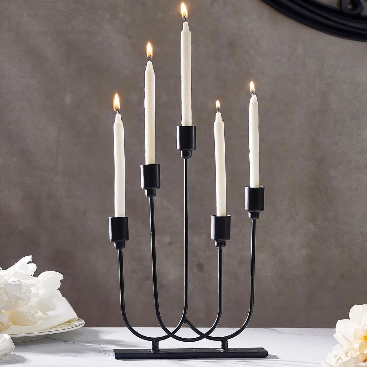 TIED RIBBONS Candle Holder Candlestick Holder Pillar Candle Stand for Home Decoration Dinner Table 5 Arms Iron 292 cm x 203 cm Decoration Items for Home