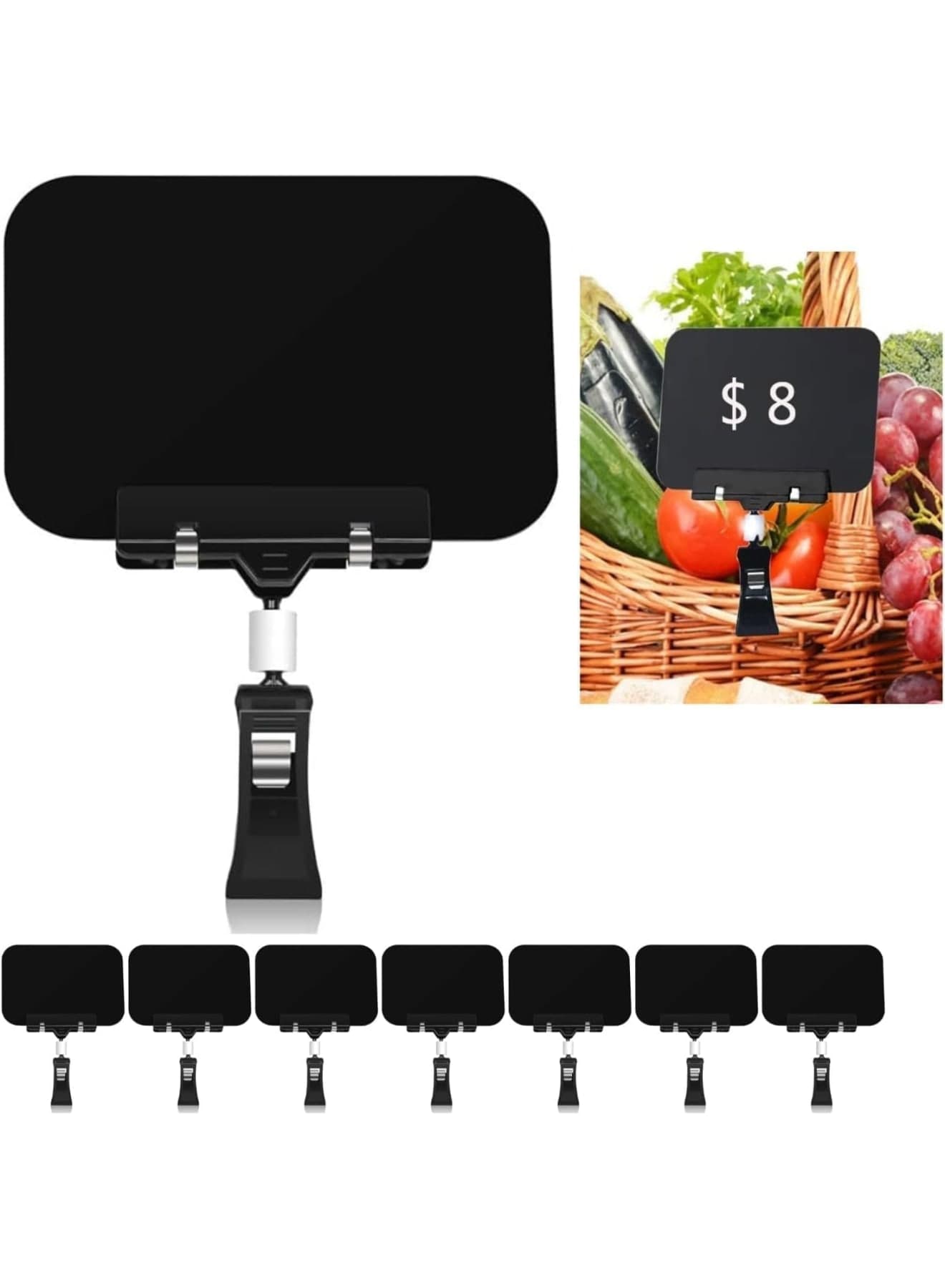 10-Pcs Reusable Display Clips, Rotating Sign Holders with Chalkboard Surface, Clip-On Price Tag Holders for Retail Stores, Supermarkets, Exhibitions, and Business Displays, 2.5 Inch Sign Clips