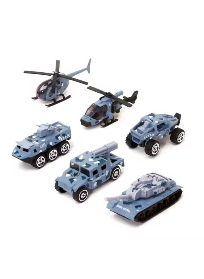 1:64 Diecast Vehicle Model Set – Cars, Tank, Helicopter, Police & Fire Truck Toys with Trailers for Kids