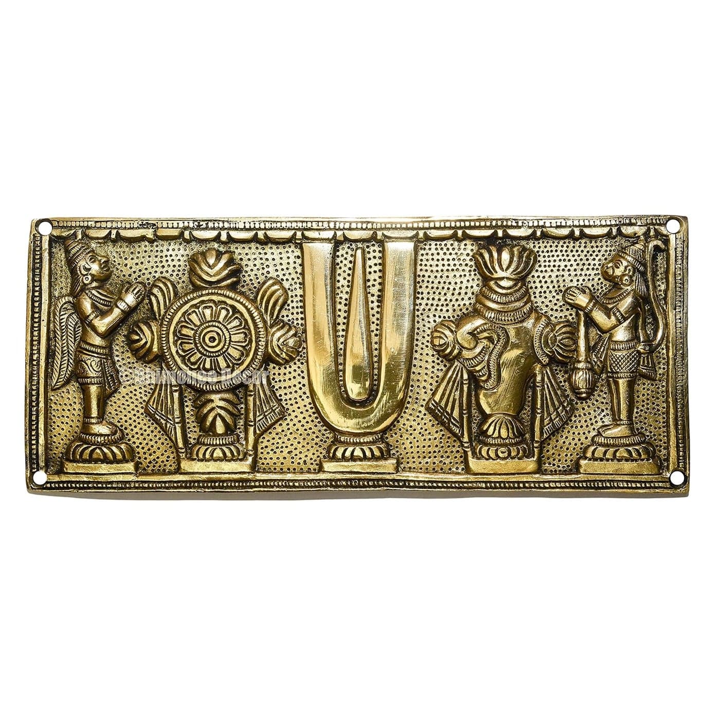 Bhimonee Decor by Modern Gift Centre Pure Brass shanku Chakra Hanging with Garuda and Hanuman Wallplate 10 X 4 inches 110 kg Weight