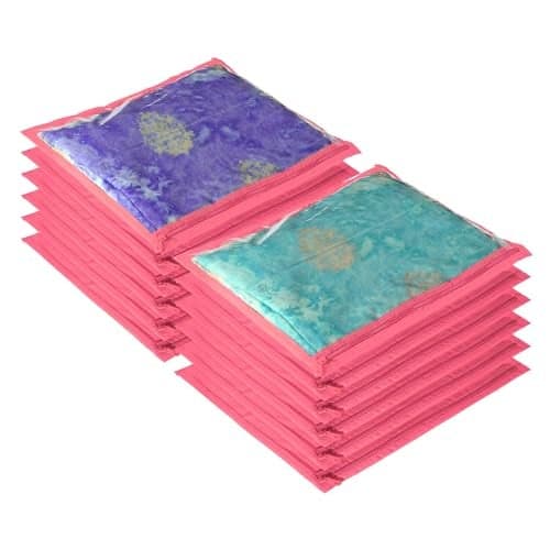 Kuber Industries Non-Woven Clothes Organizer For Wardrobe (Pack of 12) - Single Storage Organizer For Saree|Salwar Suit|Lehenga Chunni - Single Saree Covers With Zip (Pink), 356x40 mm