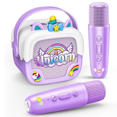 Mini Karaoke Machine for Kids Girls Unicorn Portable Bluetooth Speakers with 2 Wireless Mic Toys for Girls Age 46 7 8 9 Years Old Girl Easter Birthday Gifts for 5 6 7 8 9 10 11 Years Teens Purple