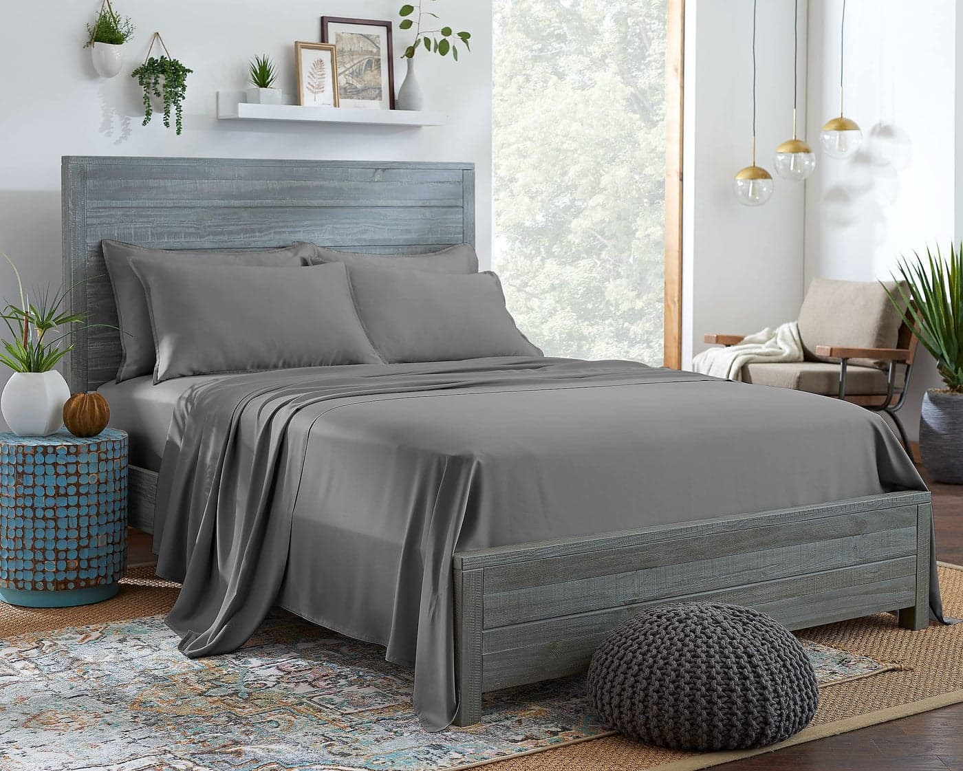 Stylinen 100% Organic Eucalyptus Bed Sheets King Size 4 Piece Set, Tencel Lyocell, Silky Soft & Smooth, Breathable, 16 Inch Deep Pockets, 1 Fitted, 1 Flat, 2 Pillowcases (King, Stone Grey)