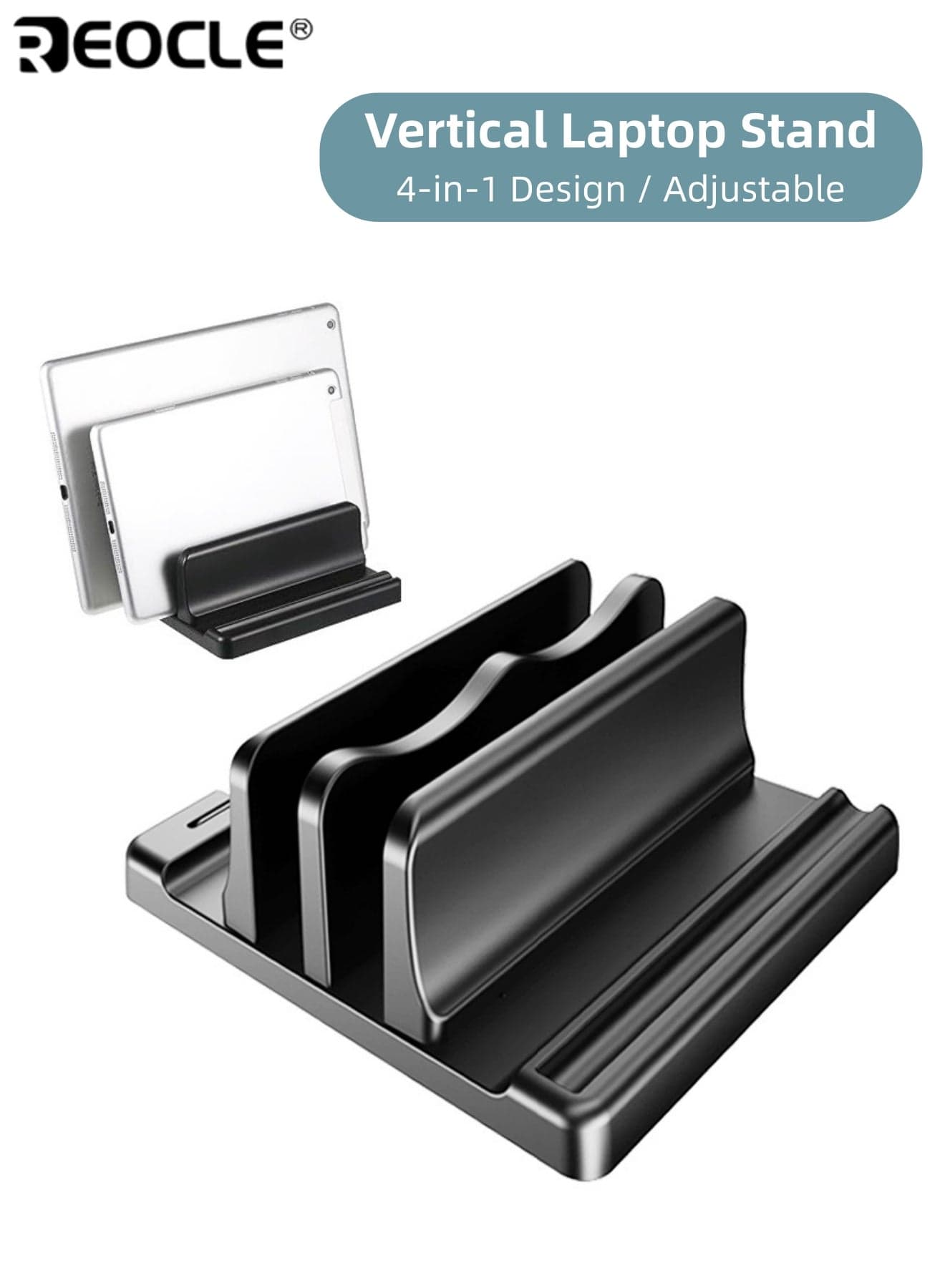Adjustable Ergonomic Laptop Stand with Space Saving Vertical Design & Sturdy Metal Base Desktop Notebook Holder with Height Adjustment for Comfortable Viewing MacBook iPad Tablet Computer