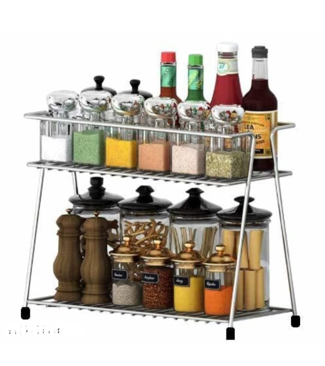 Cri8Hub Stainless Steel Multipurpose Freestanding Dish Rack With 2 Layer Rack For Kitchen, Storage Shelves For Kitchen Cabinets, Shelves For Kitchen Rack (Spice Rack, Tiered Shelf)