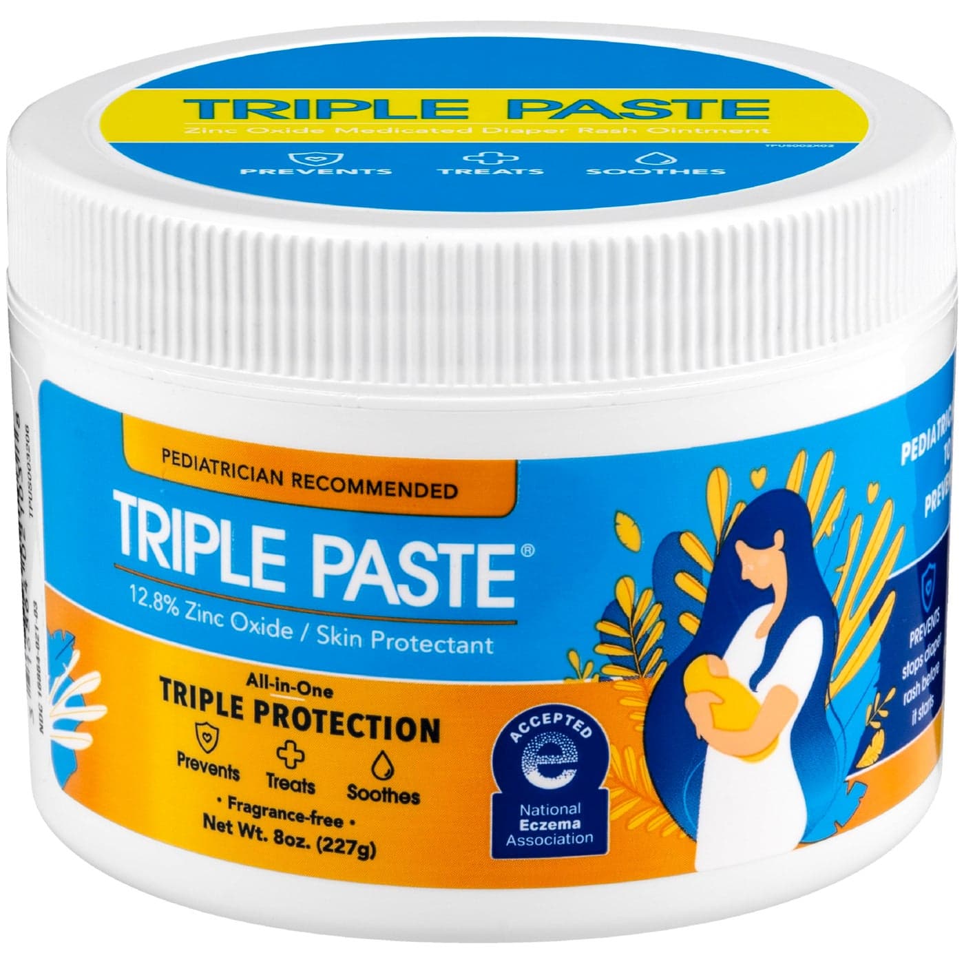 Triple Paste Diaper Rash Cream for Baby - 8 Oz Tub - Zinc Oxide Ointment Treats, Soothes and Prevents Diaper Rash - Pediatrician-Recommended Hypoallergenic Formula with Soothing Botanicals