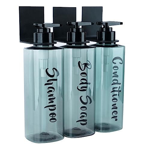 AUMIO 16.9oz Shampoo Dispenser for Shower Wall 3 Chamber, Drill Free Shampoo and Conditioner Dispenser with 6 Waterproof Labels, Wall Mounted Shower Soap Dispenser Shampoo Bottles for Home Bathroom