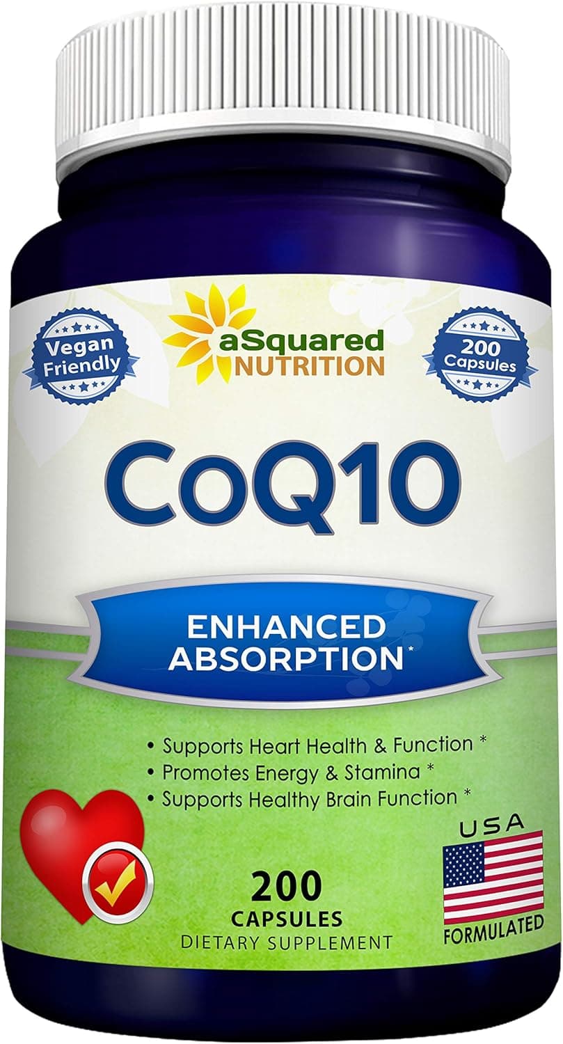 aSquared Nutrition CoQ10 400mg Max Strength 200 Capsules High Absorption Vegan Coenzyme Q10 Powder Ubiquinone Supplement Pills Extra Antioxidant CO Q10 Enzyme Vitamin Tablets Coq 10 400 mg